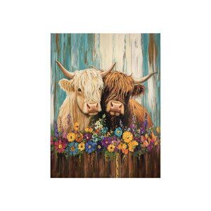 Farmhouse Cow Flower Unframed Canvas Wall Art  16" X 20"